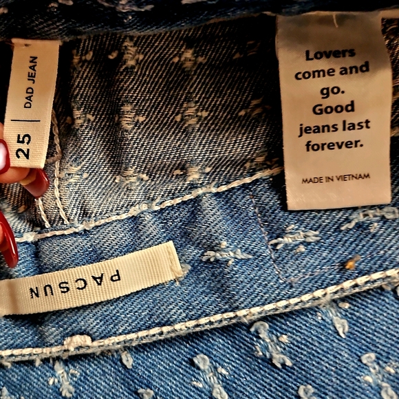 PacSun Jeans Womens Sz 25 Blue Dad Jean Straight All Over Distressed Crosses - Picture 8 of 8